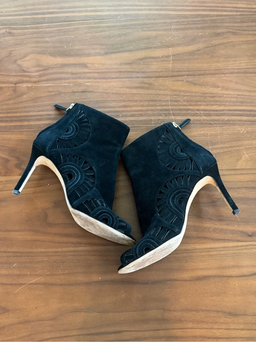 Tory Burch Leyla Black Suede Peep Toe Ankle Boots Size 8.5 🖤